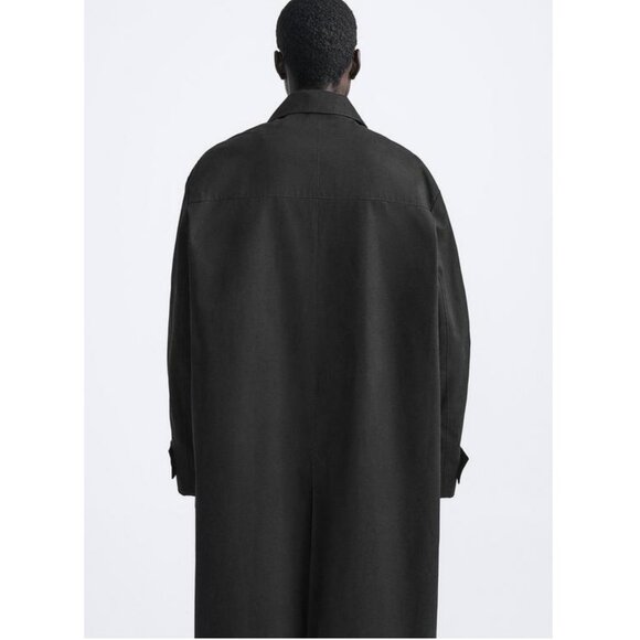 *SOLD* ZARA Men's 100% Cotton Black Trench Coat Size S Oversized Fit NEW! - Picture 4 of 9